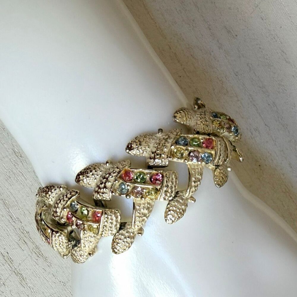 BSK Vintage Gold Tone Figural Rhinestone Link Bracelet